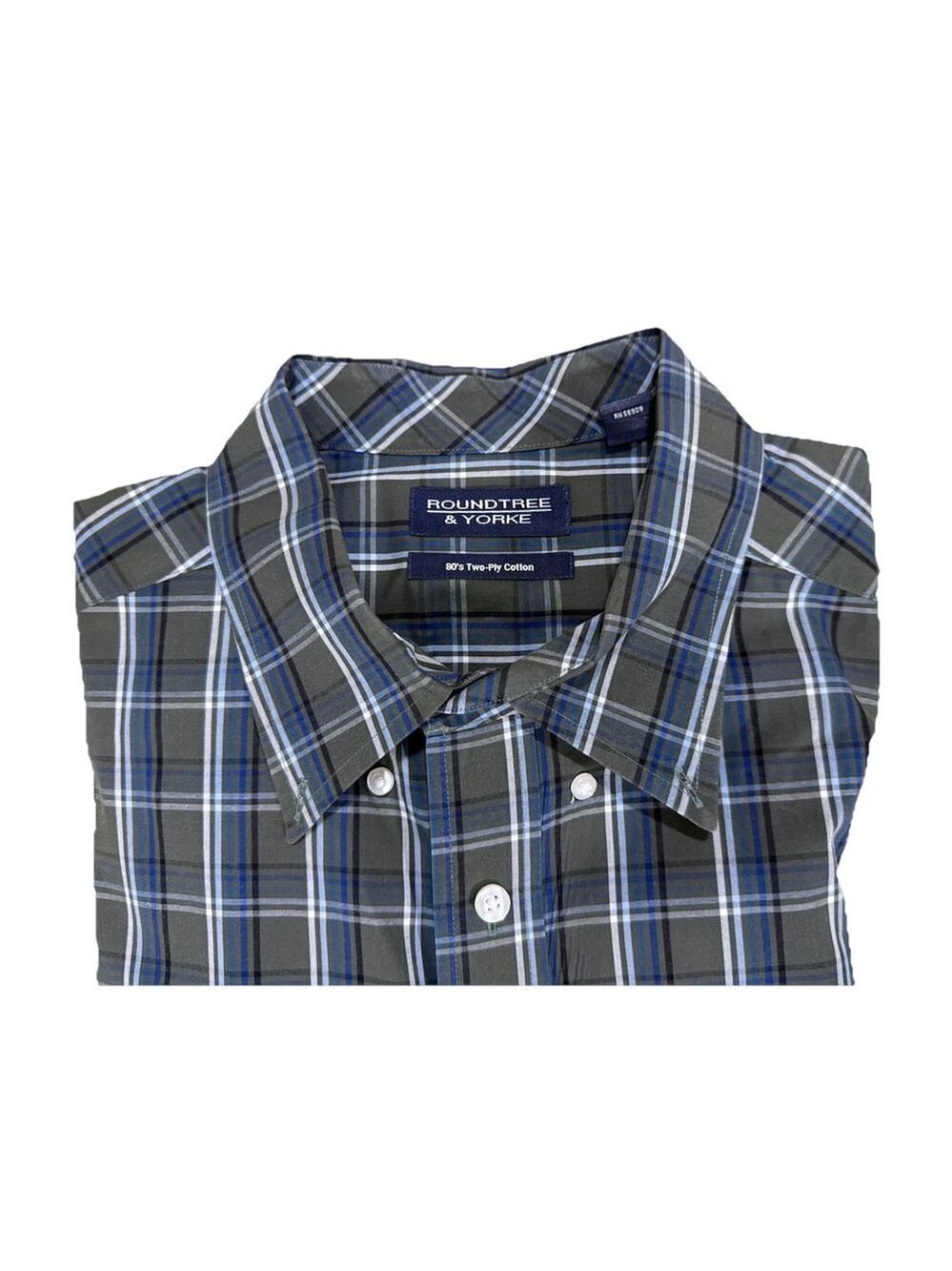 Roundtree & Yorke L/S Plaid Men's Shirt Sz 3X Button Down Green Cotton Pocket
